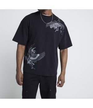 Black Regular Fit Crane Graphic T-Shirt