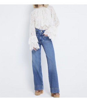 Blue High waisted pocket wide leg jeans