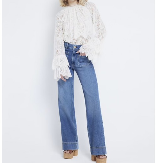 Blue High waisted pocket wide leg jeans