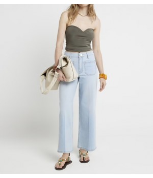 Blue Pocket Front Wide leg Crop Jeans